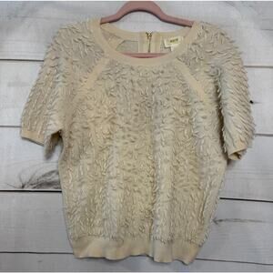 Wool Cream Textured Short-Sleeve Crewneck Sweater